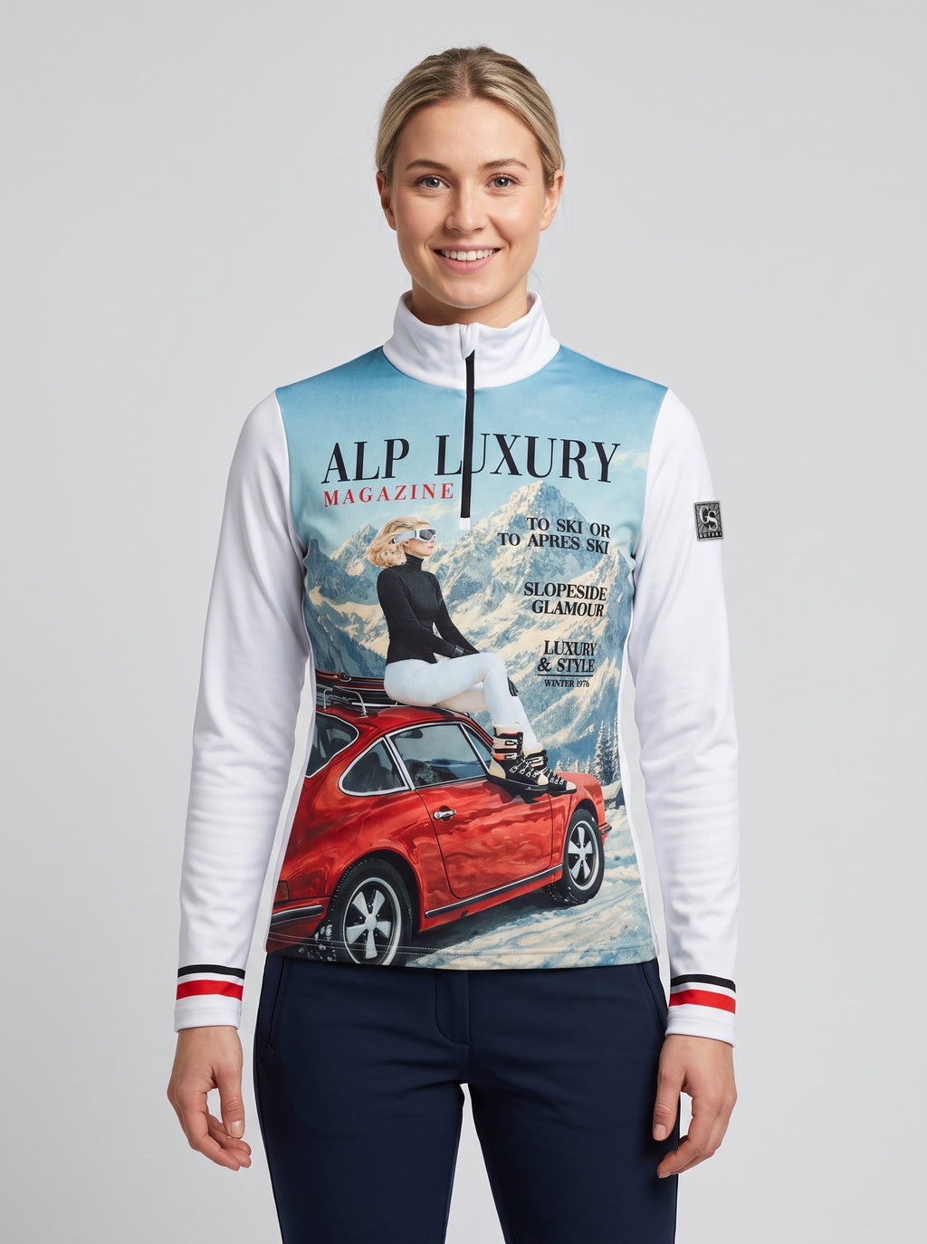 Gutski Alp Luxury women's ski midlayer in white, front