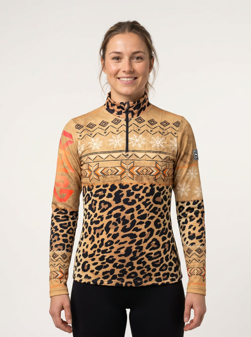 Gutski Alpine Safari women's ski midlayer in orange, front