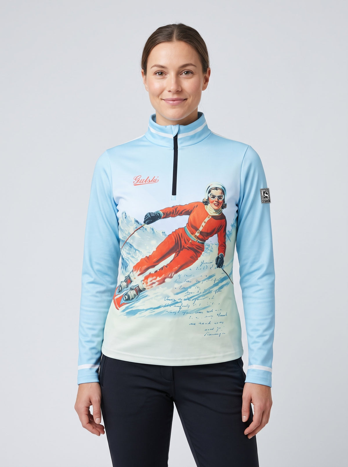 Gutski Miss Ski women's ski midlayer in blue, front
