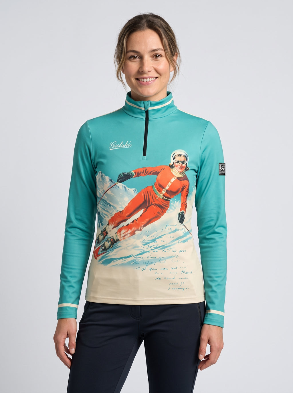 Gutski Miss Ski women's ski midlayer in green, front