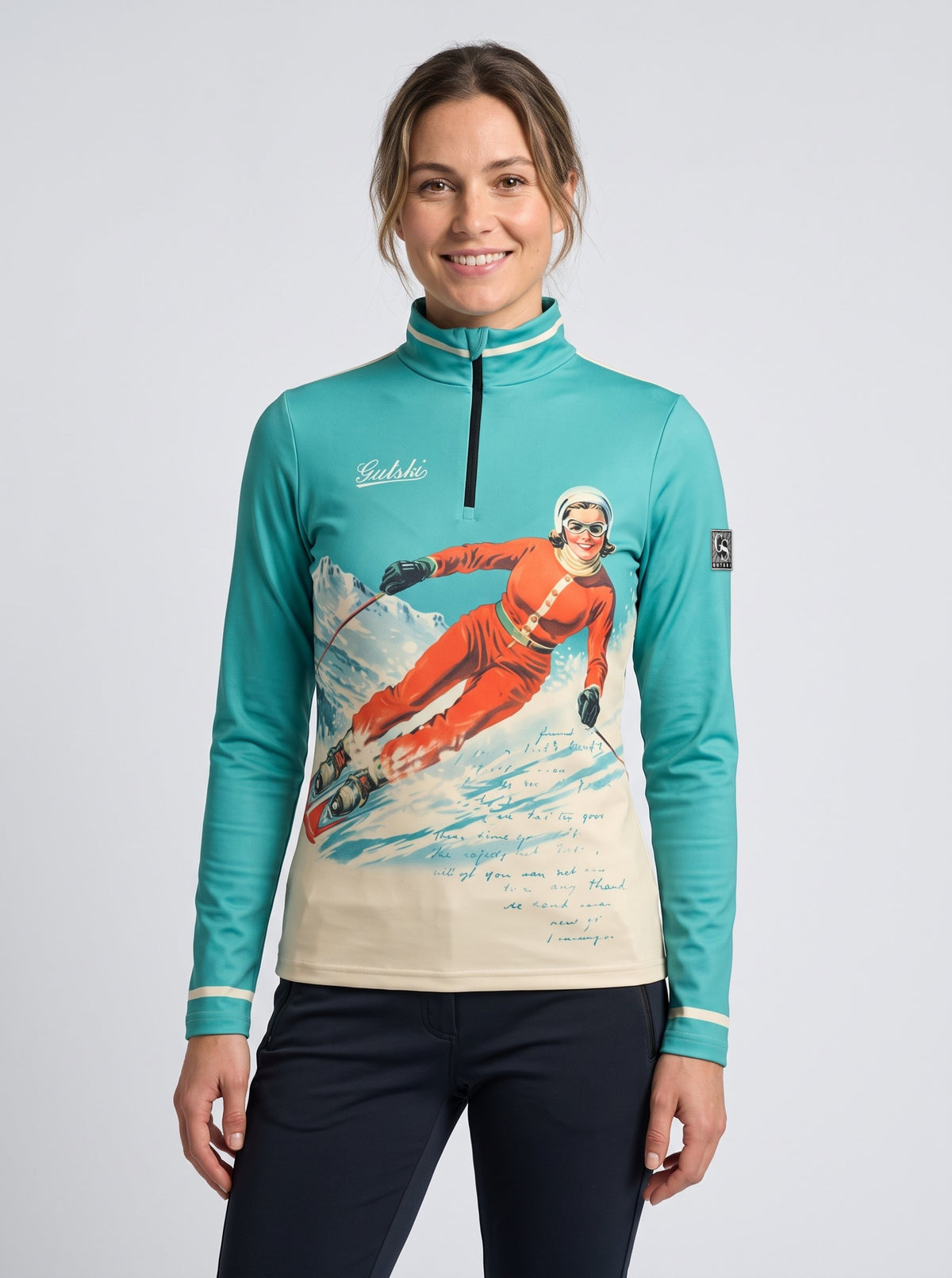 Gutski Miss Ski women's ski midlayer in green, front
