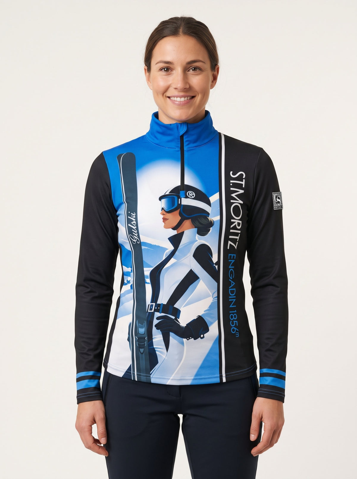 Gutski St. Moritz women's ski midlayer in blue, front