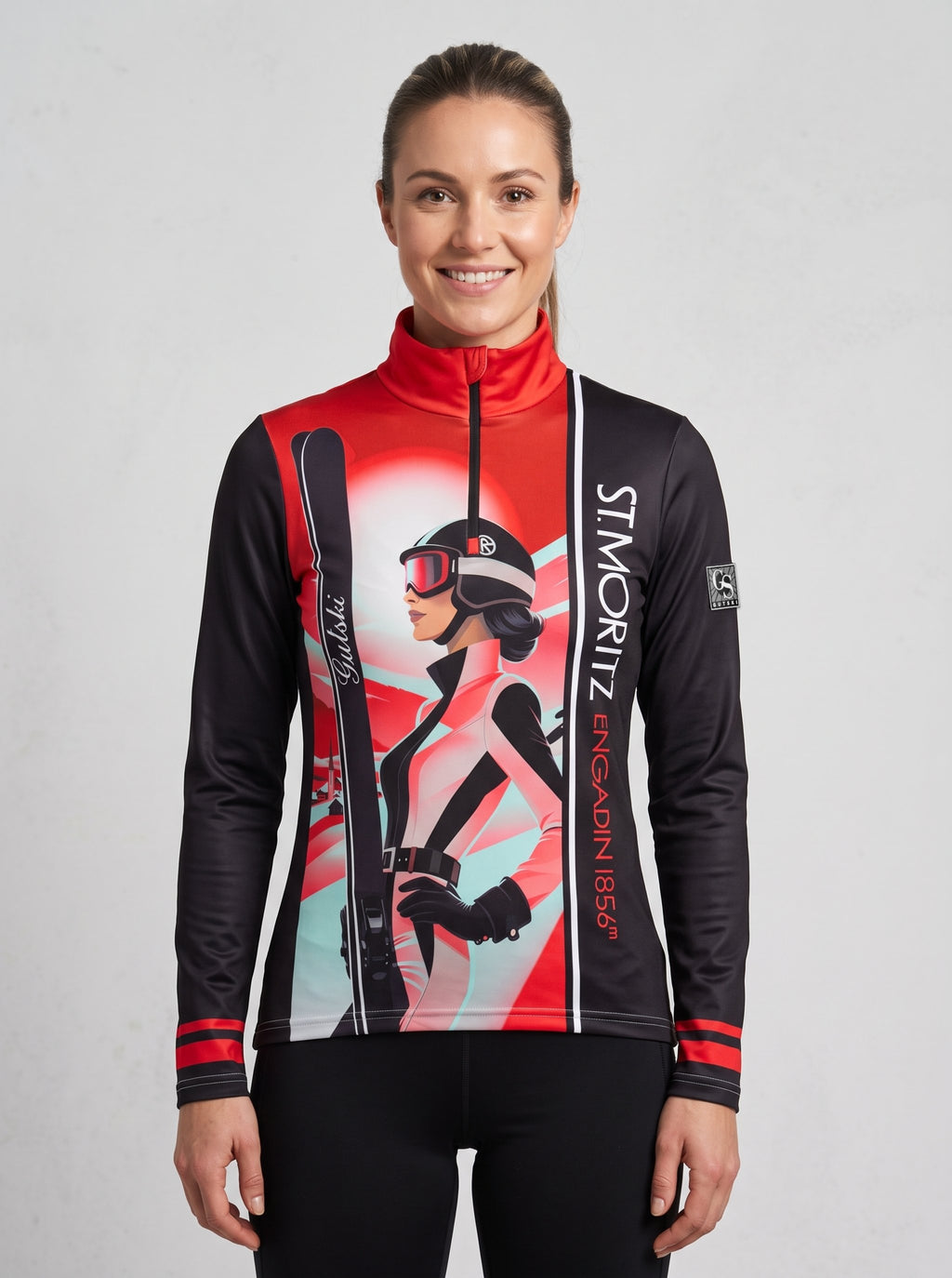 Gutski St. Moritz women's ski midlayer in red, front