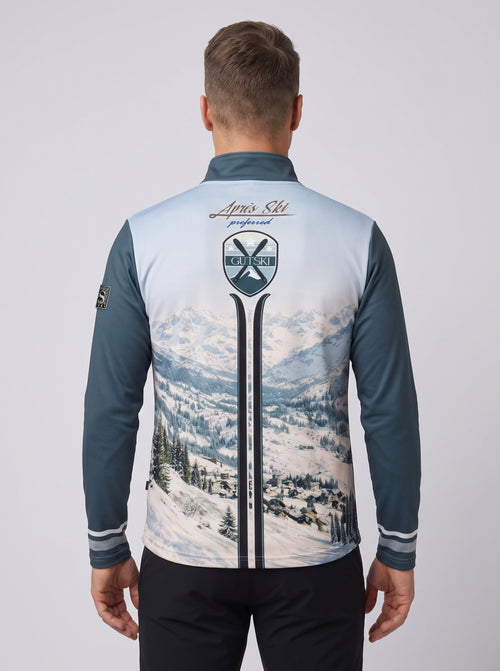 Gutski Champagne Service men's ski midlayer in blue, back