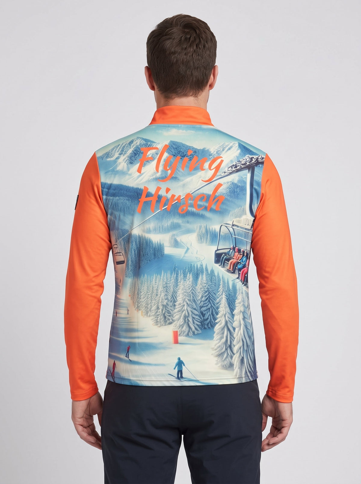 Gutski Flying Hirsch men's ski midlayer in orange, back