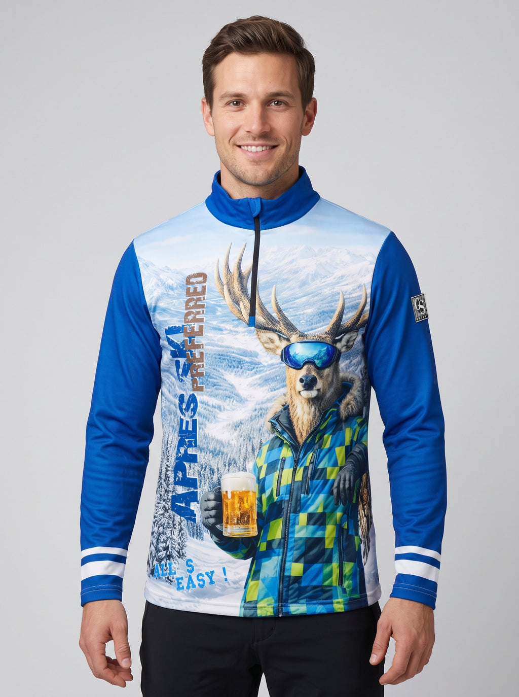 Gutski Masshirsch men's ski midlayer in navy, front