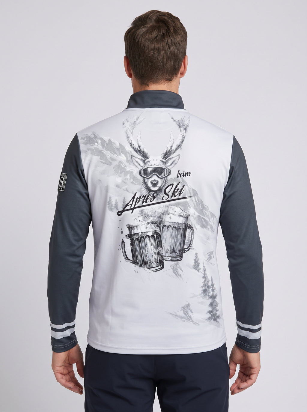 Gutski Platzhirsch Skipullover für Herren in Grau, Rückseite