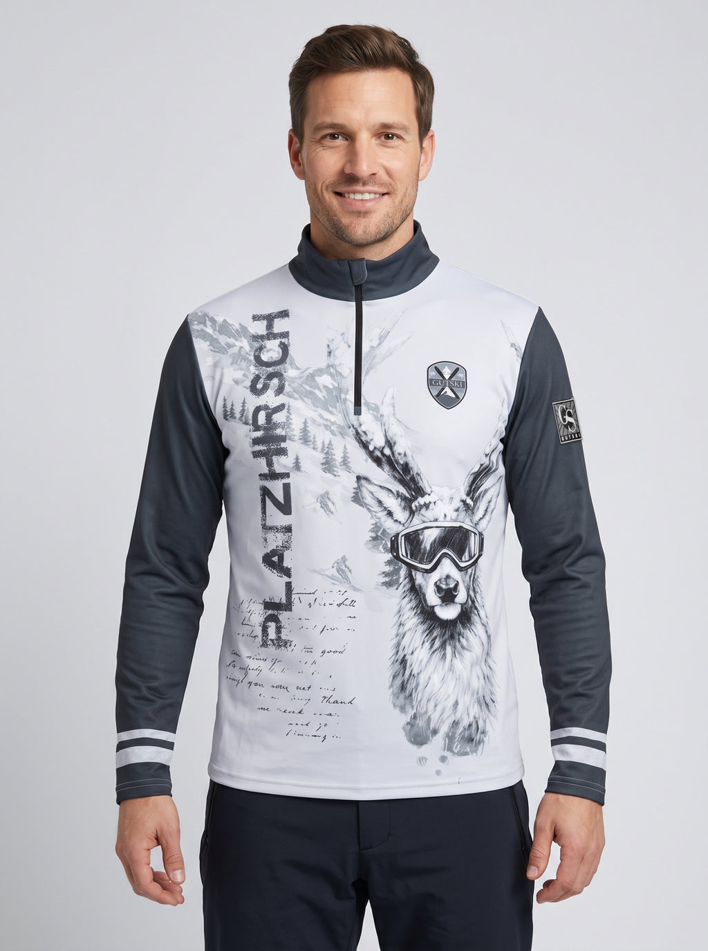 Gutski Platzhirsch Skipullover für Herren in Grau, Vorderseite
