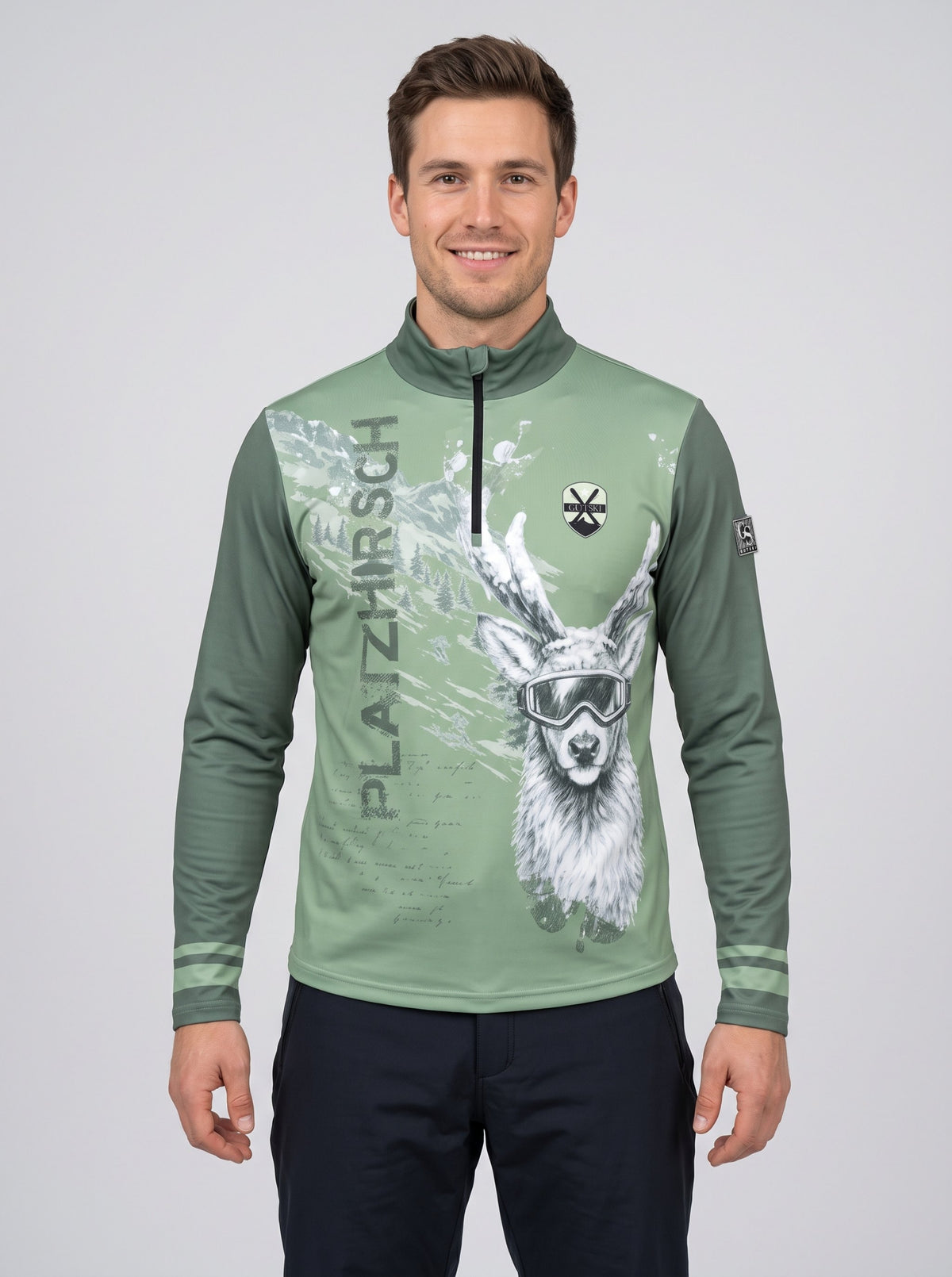Gutski Platzhirsch men's ski midlayer in green, front