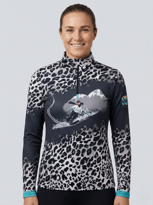Gutski dames skipully donkergrijs antraciet met turquoise details.
