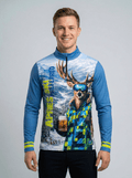 Voorkant Gutski skipully Masshirsch Lime met fotoprint van een hert met skibril en bierpul.