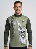 Gutski Platzhirsch Green heren skipully voorkant met hert en skibril print in olijfgroen.