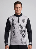 Gutski Platzhirsch Grey skipully voor heren met grijze romp, zwarte mouwen en hert met skibril print.