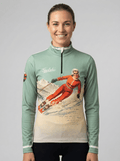Gutski dames skipully vintage print ski lady groen voorkant