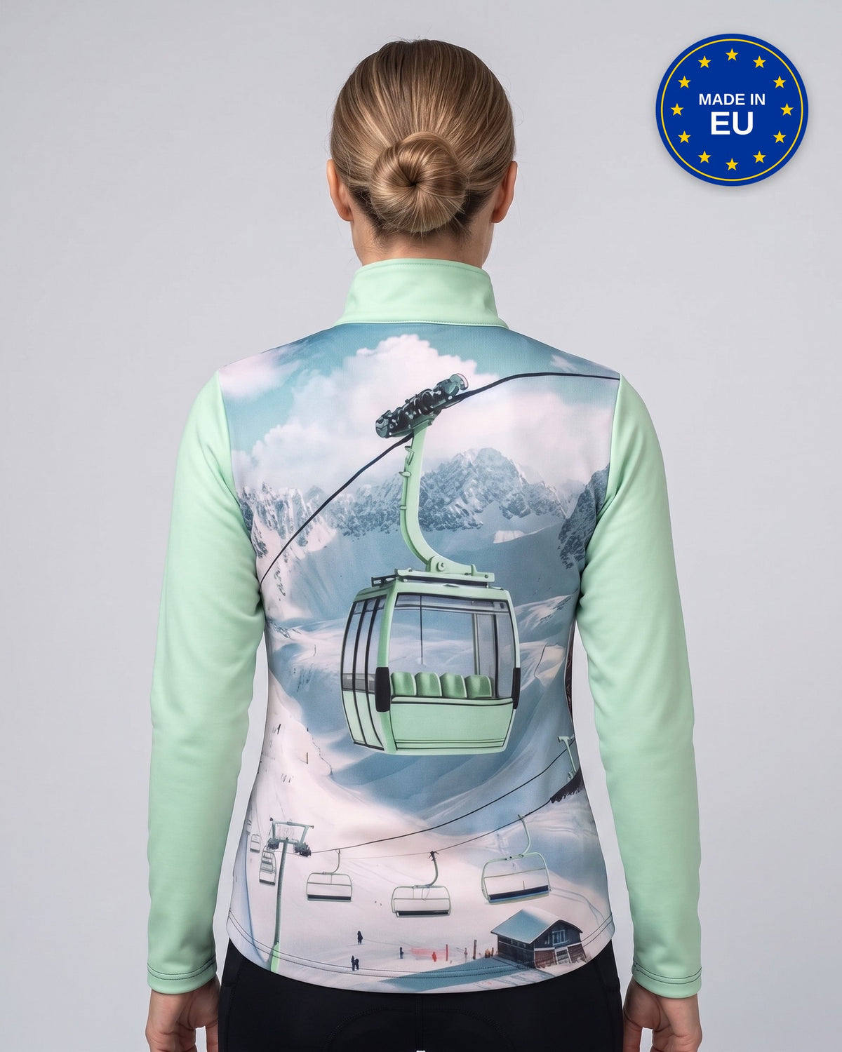 Champagnehirsch 26/27 skipully dames in mint, achterkant met gondel