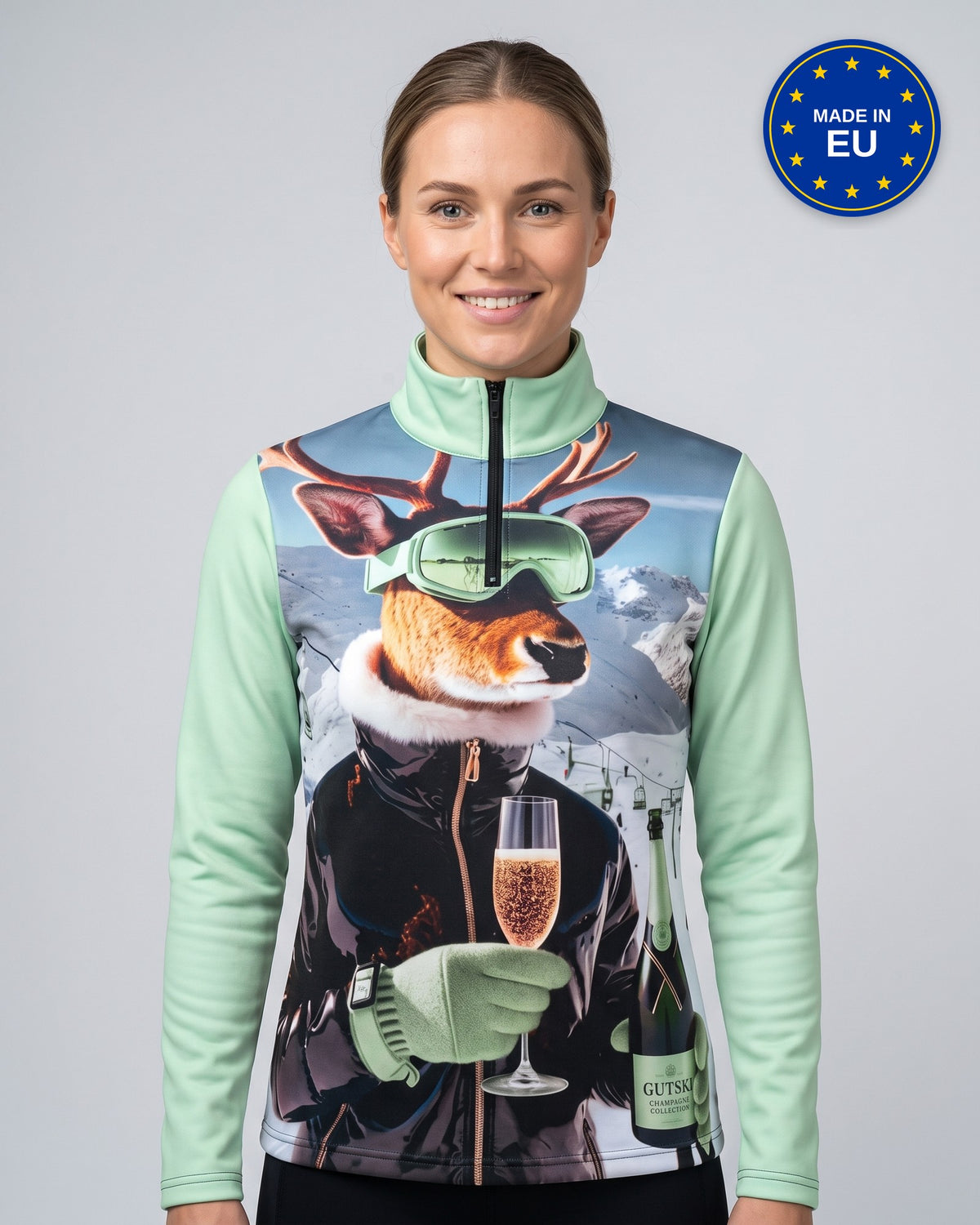 Champagnehirsch 26/27 skipully dames in mint, voorkant